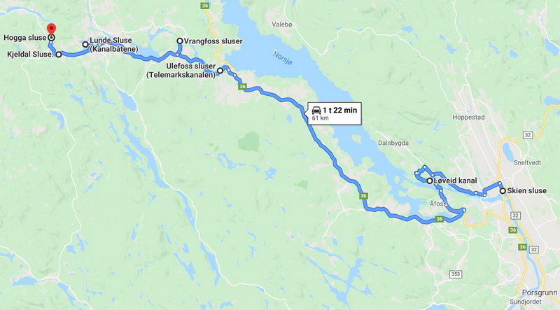 kart over Telemarkskanalen