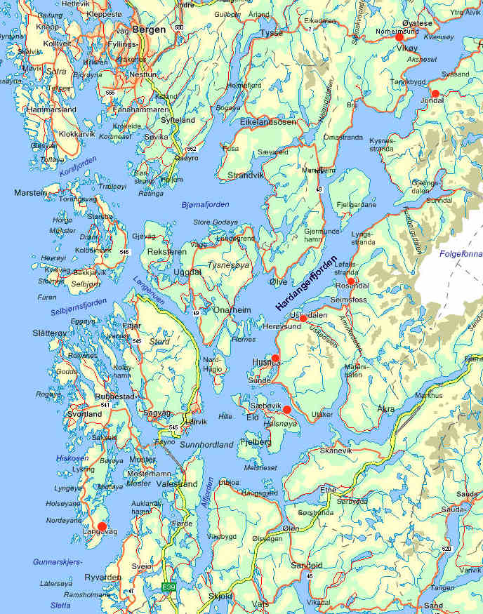 Kart Hardangerfjorden 