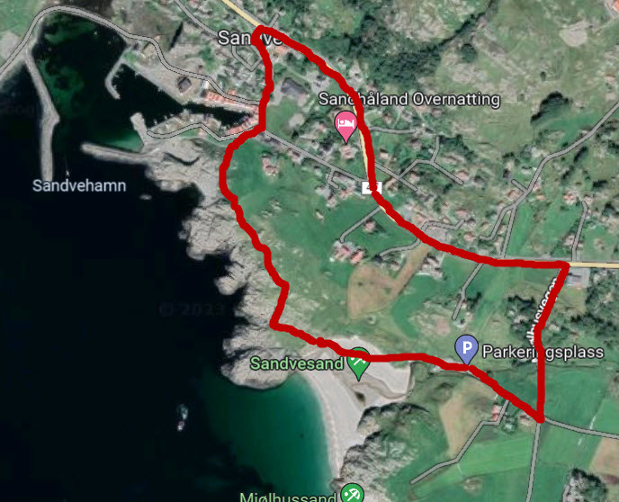 Kart over Sandvesanden